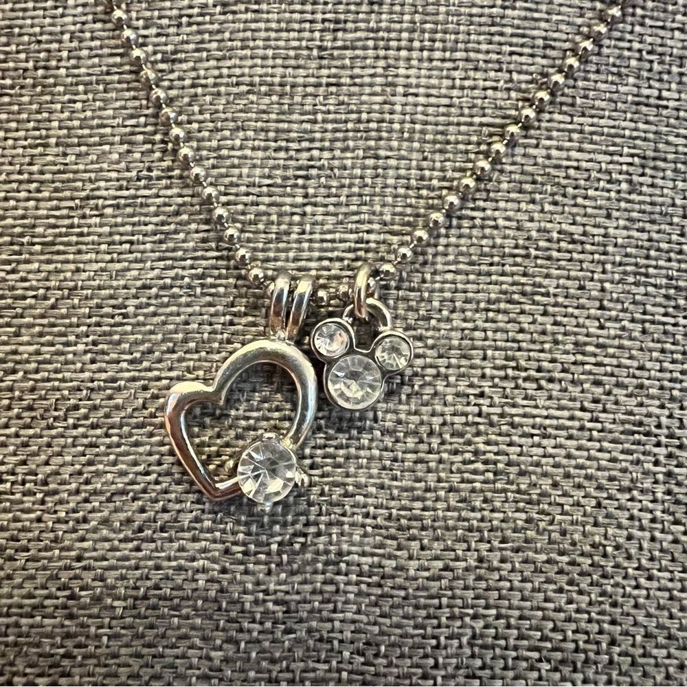 Disney Mickey Mouse Jewel Studded Charm Heart Necklace - Picture 2 of 4